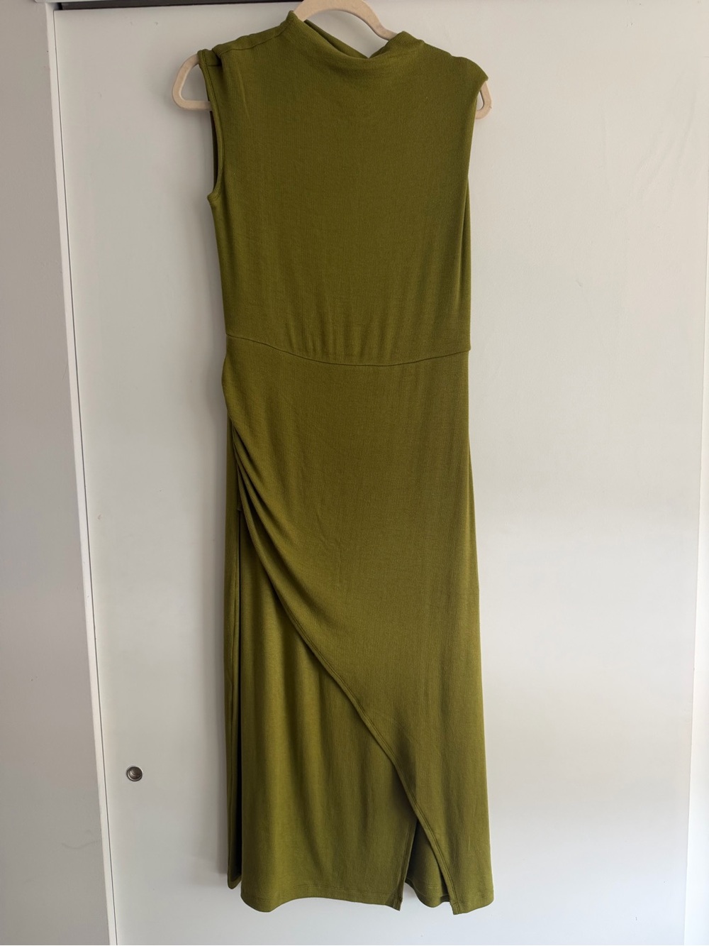 Sleeveless Olive Midi Dress with Side Draping